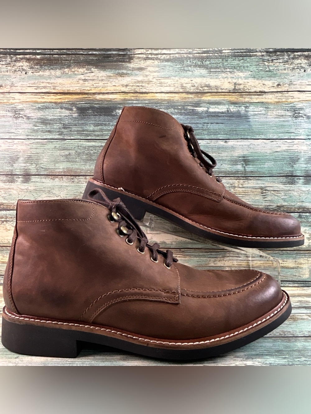 BOSTONIAN Lace Up Ankle Boot Size 10.5 Brown Leather Moc Toe Combat Chukka READ